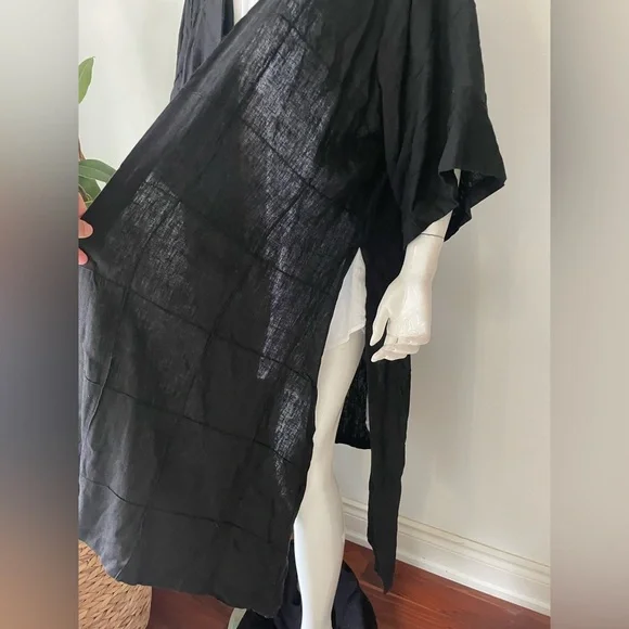 kaliyana Black Women's Kimono Jacket linen blend medium / large - Picture 2 of 7